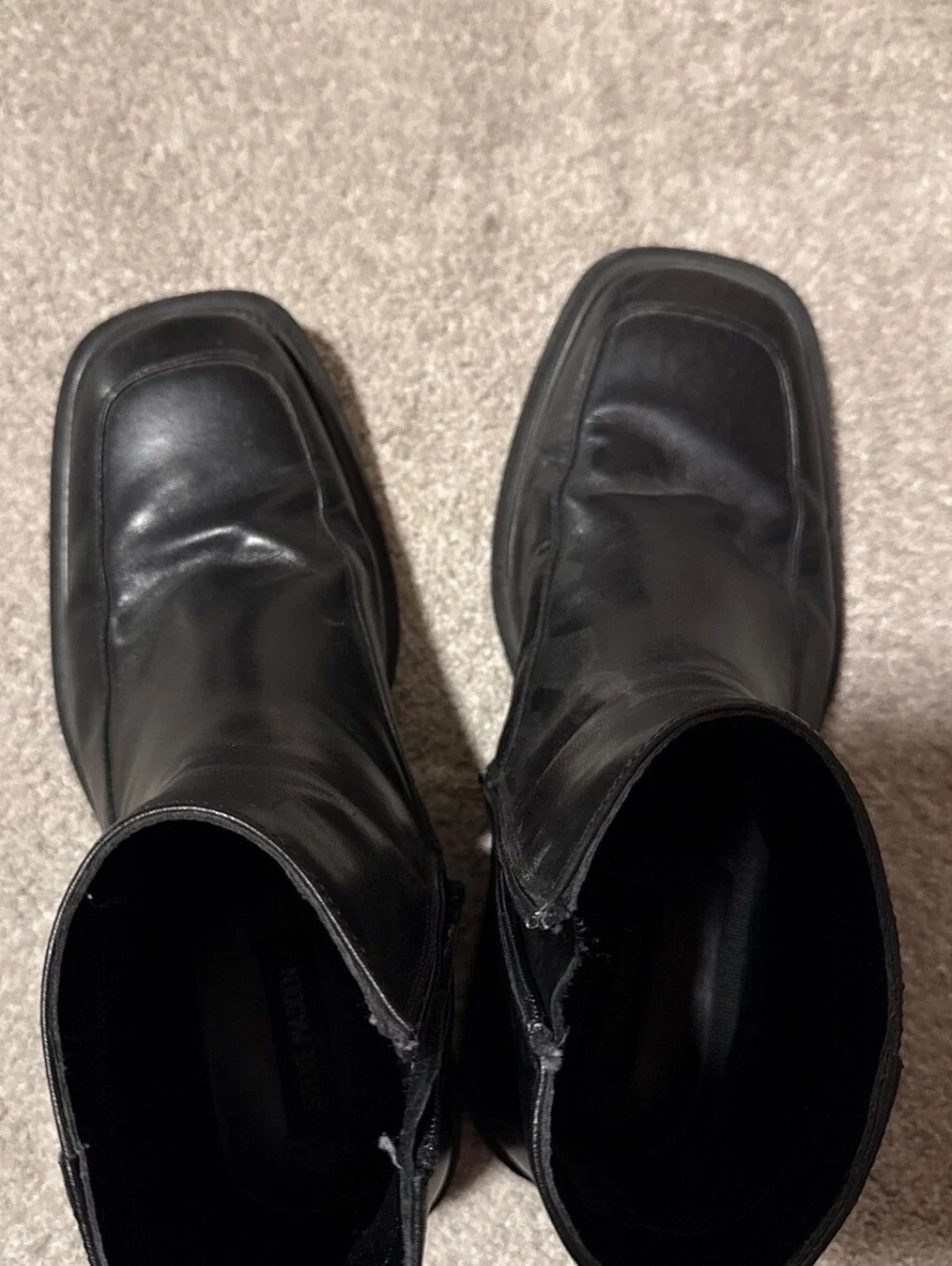 HUCK BLACK LEATHER Boots - Steve Madden Size: 10